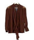 ASOS Brown x The Sourced Collection Brown Tie Front Chiffon Blouse, size UK 6 — front