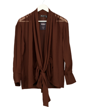 ASOS X The Sourced Collection Brown Tie Front Chiffon Blouse UK 6