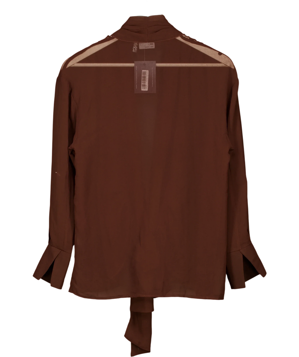 ASOS Brown x The Sourced Collection Brown Tie Front Chiffon Blouse, size UK 6 — back