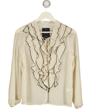 Zara Cream and Black Ruffled Blouse UK S