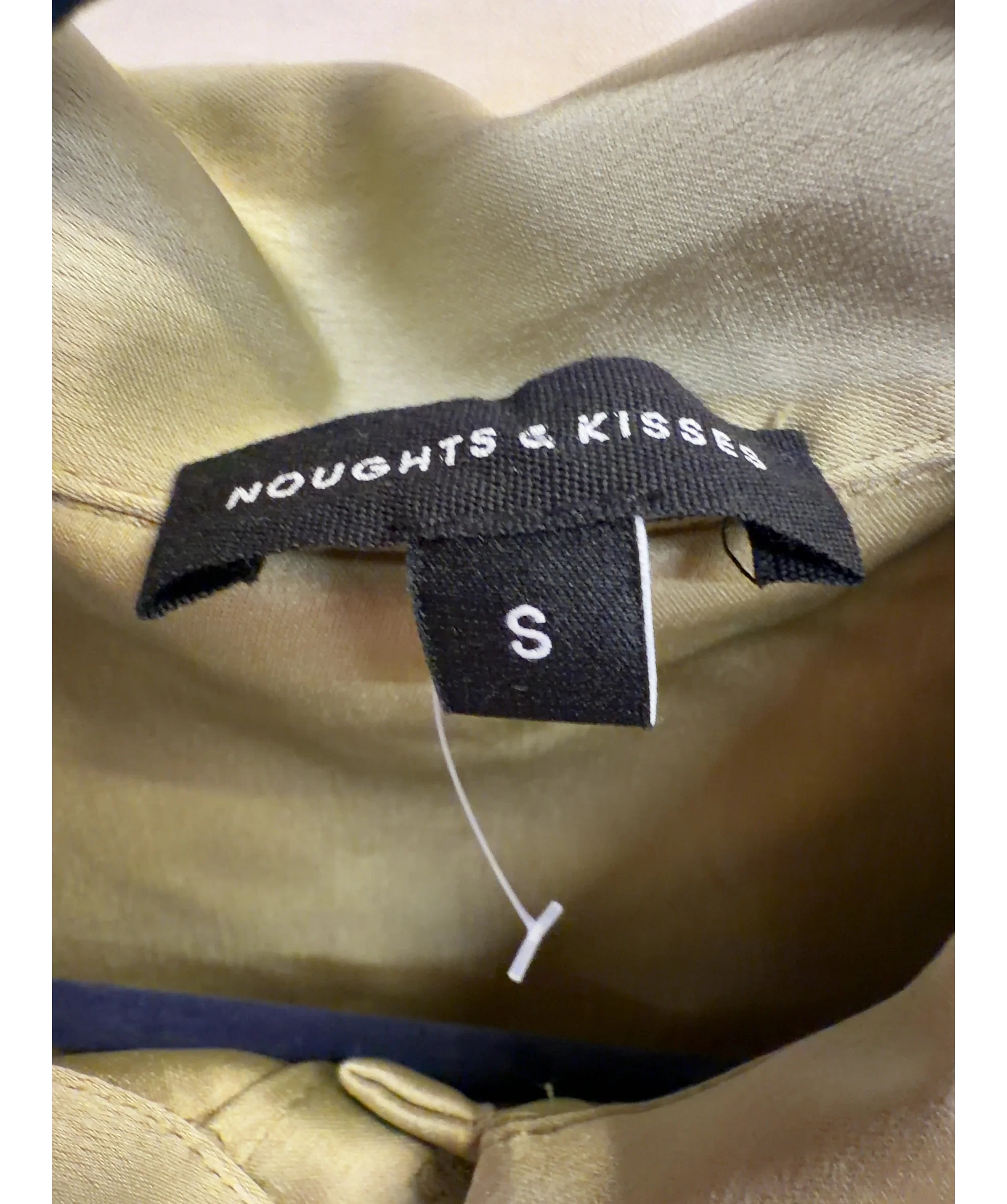 Noughts & Kisses Green Tallula Olive Crochet Trim Shirt, size UK S — care label