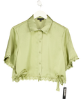 Noughts & Kisses Green Tallula Olive Crochet Trim Shirt, size UK S — front