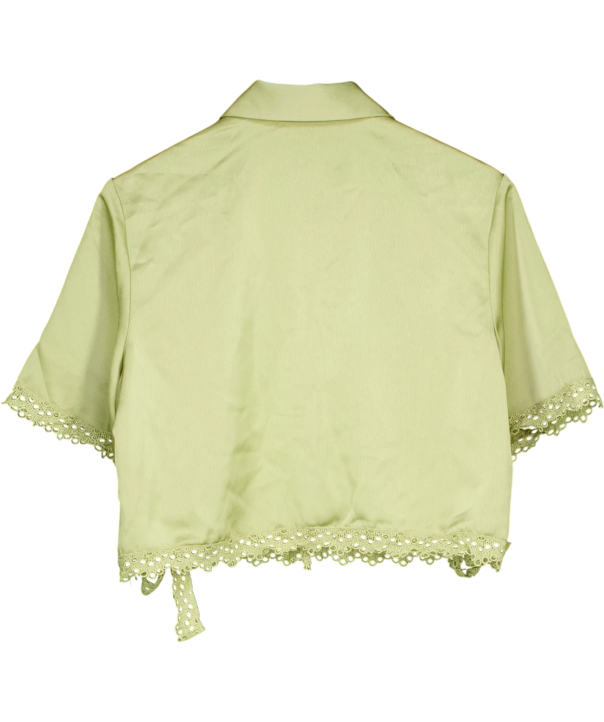 Noughts & Kisses Green Tallula Olive Crochet Trim Shirt, size UK S — back