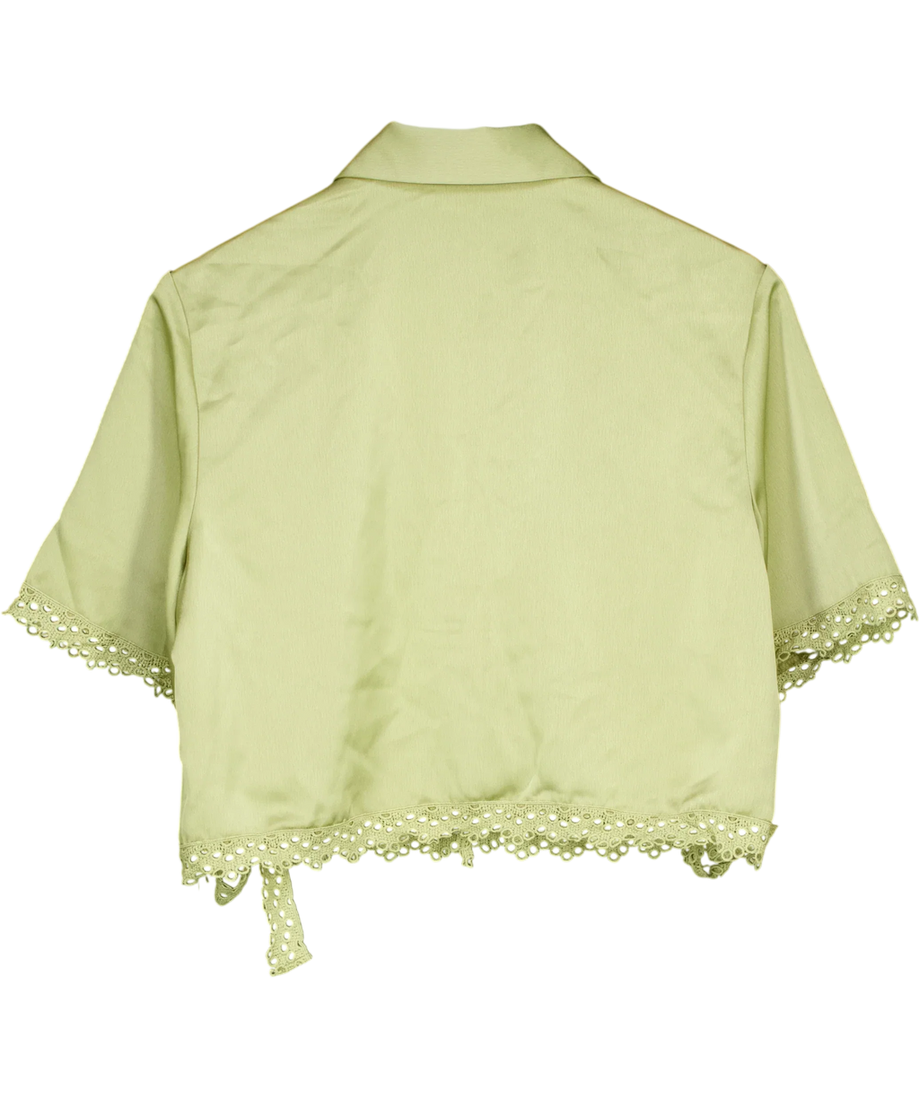 Noughts & Kisses Green Tallula Olive Crochet Trim Shirt, size UK S — back