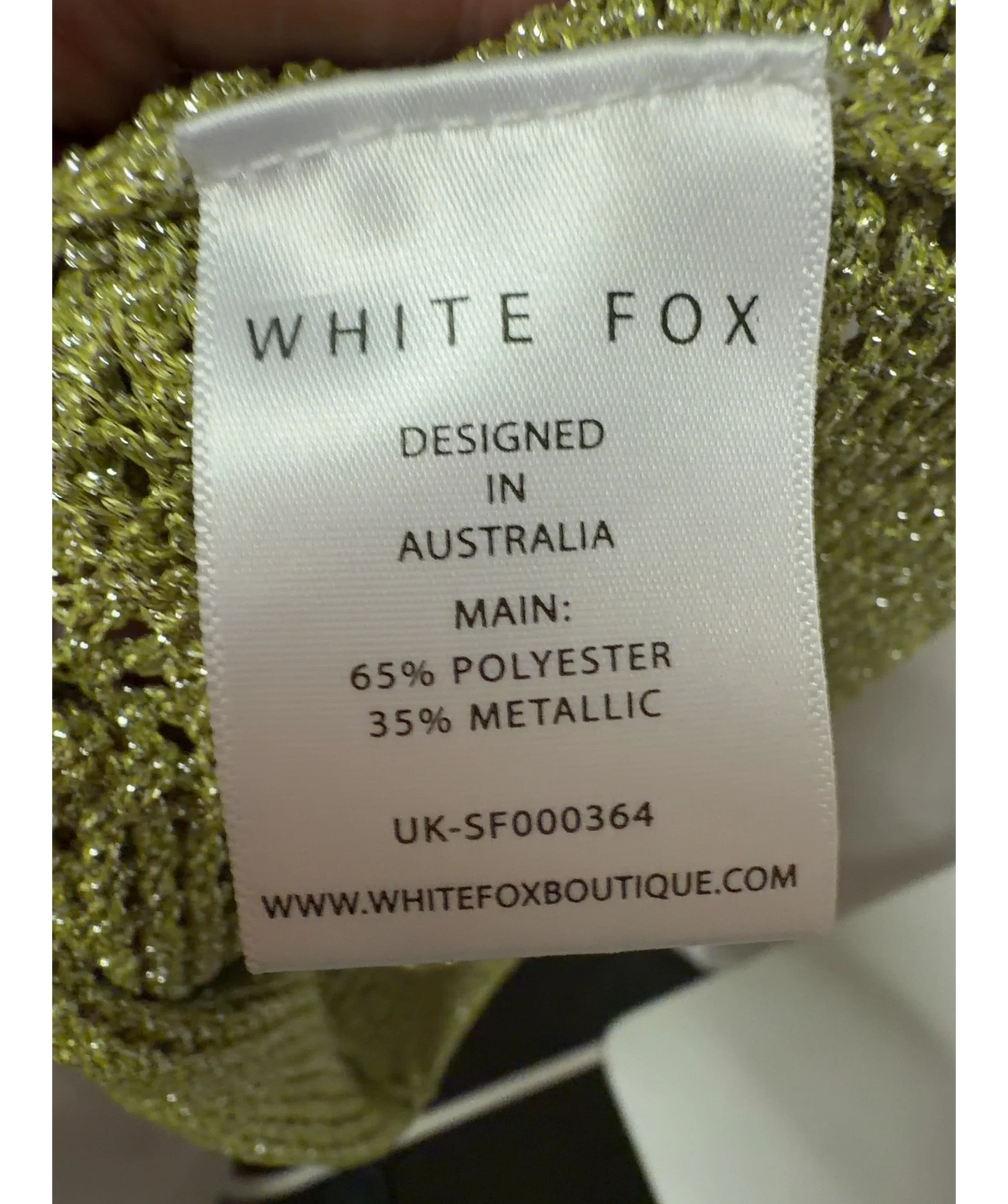 WHITE FOX Lime Green Metallic Knit Beaded Tank Top UK XS — Materials