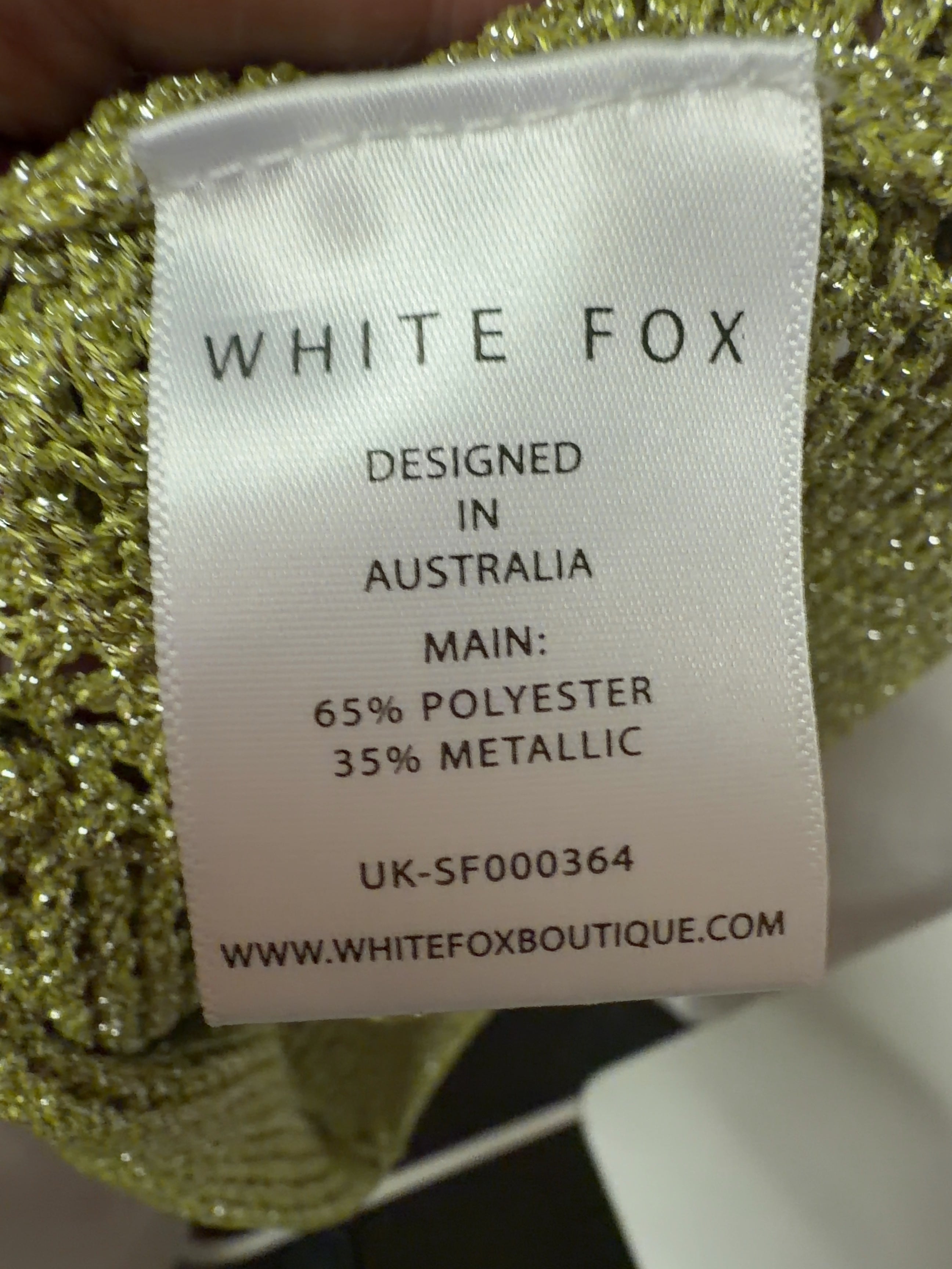 WHITE FOX Green Lime Green Metallic Knit Beaded Tank Top, size UK XS — label