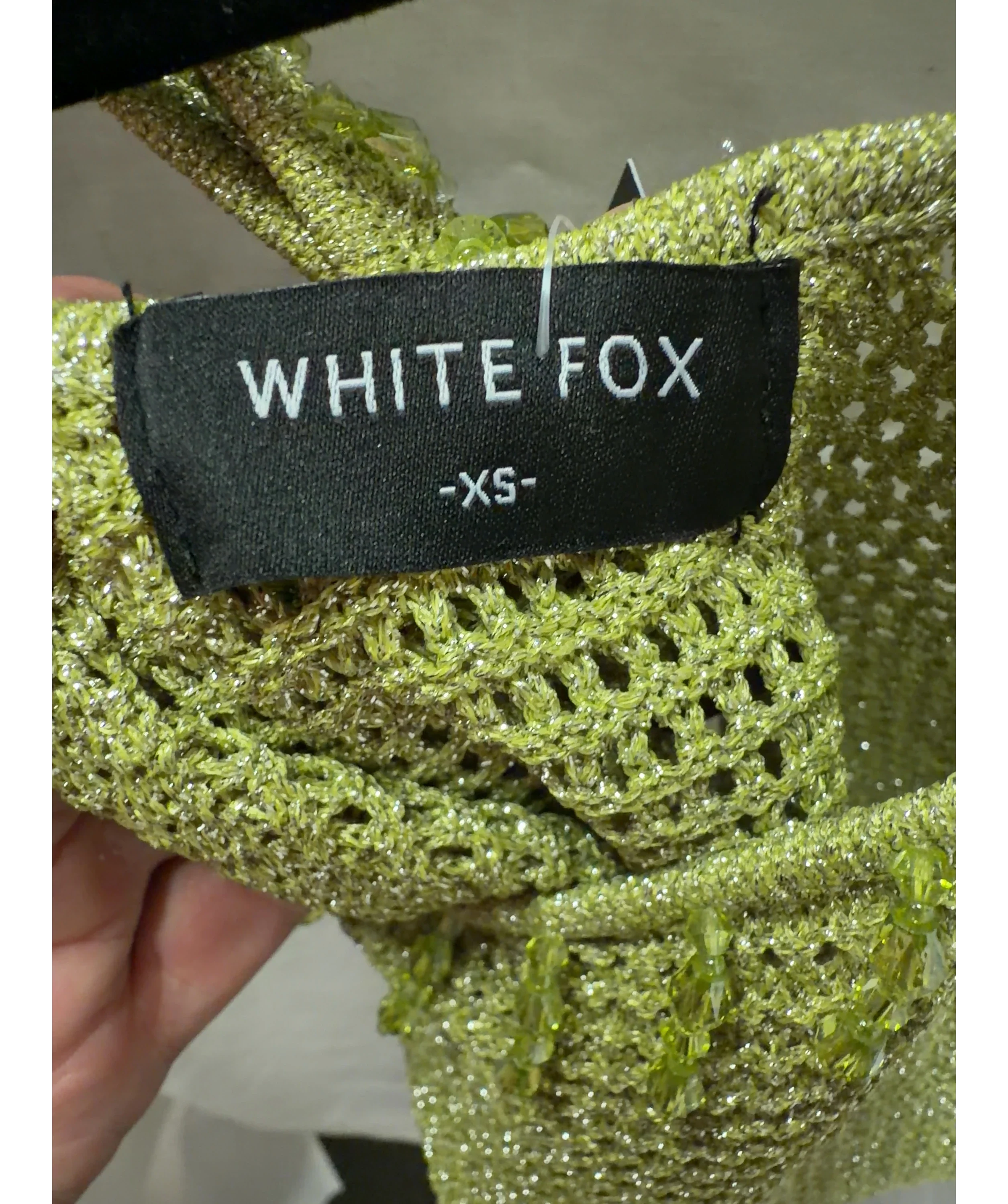 WHITE FOX Green Lime Green Metallic Knit Beaded Tank Top, size UK XS — care label
