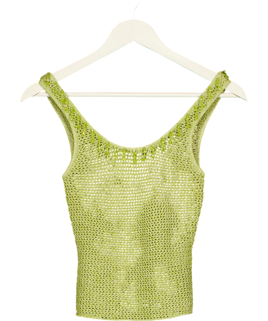 WHITE FOX Green Lime Green Metallic Knit Beaded Tank Top, size UK XS — front
