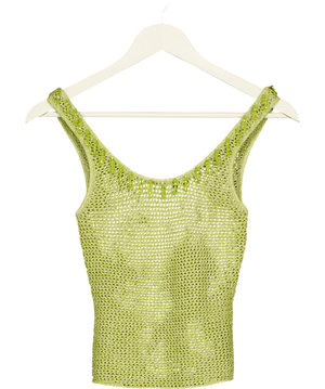WHITE FOX Lime Green Metallic Knit Beaded Tank Top UK XS