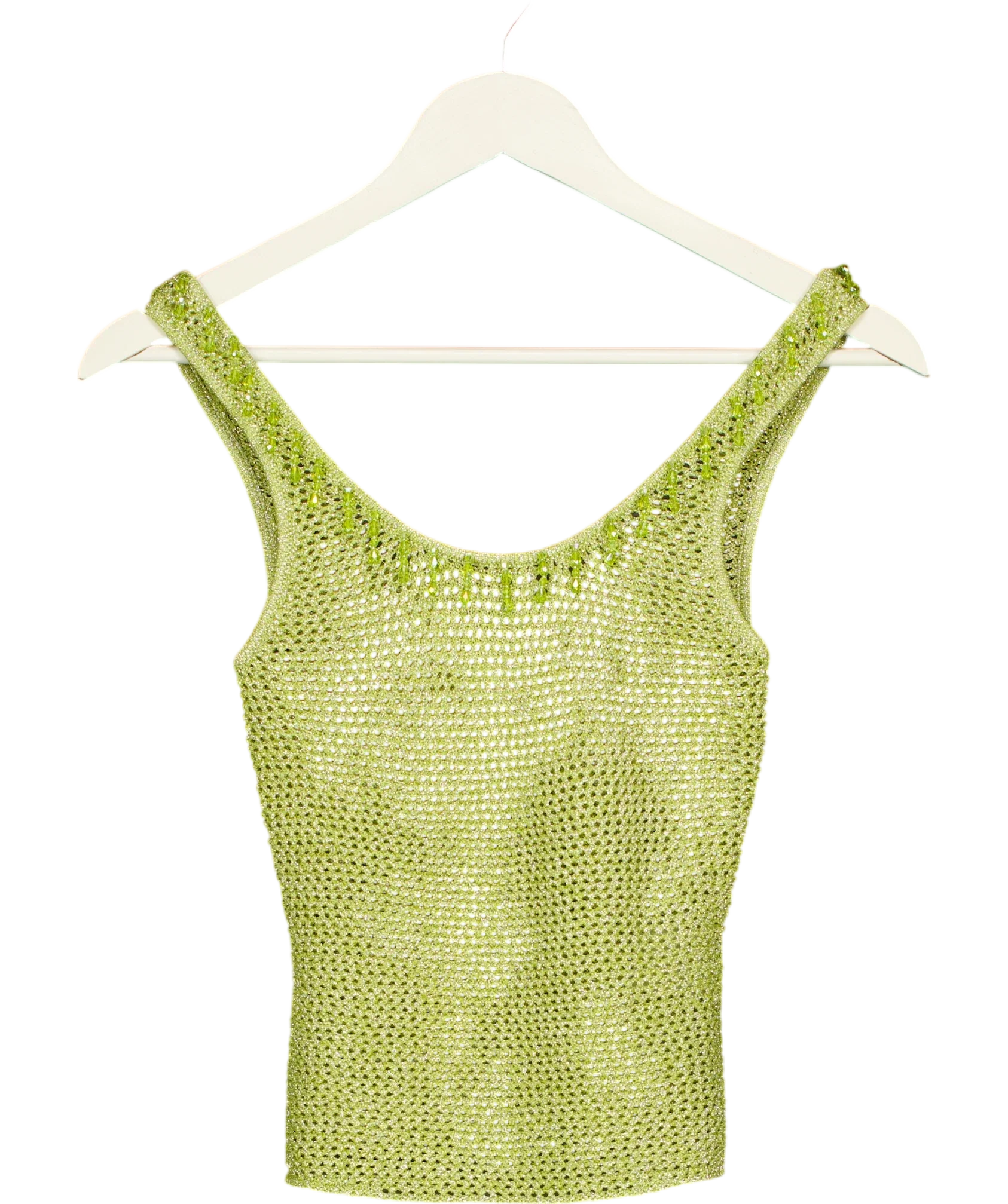 WHITE FOX Green Lime Green Metallic Knit Beaded Tank Top, size UK XS — front