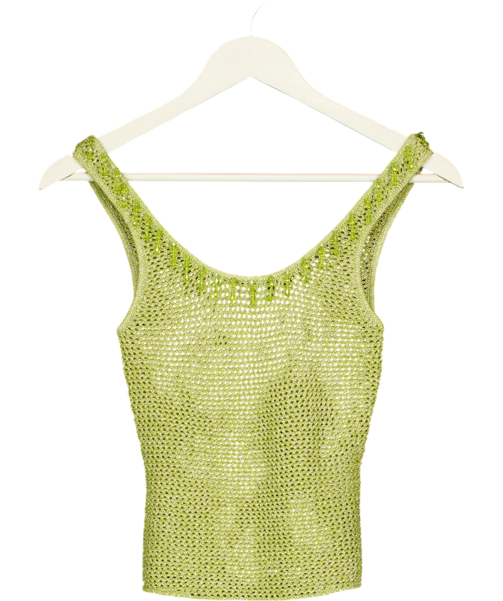 WHITE FOX Green Lime Green Metallic Knit Beaded Tank Top, size UK XS — front