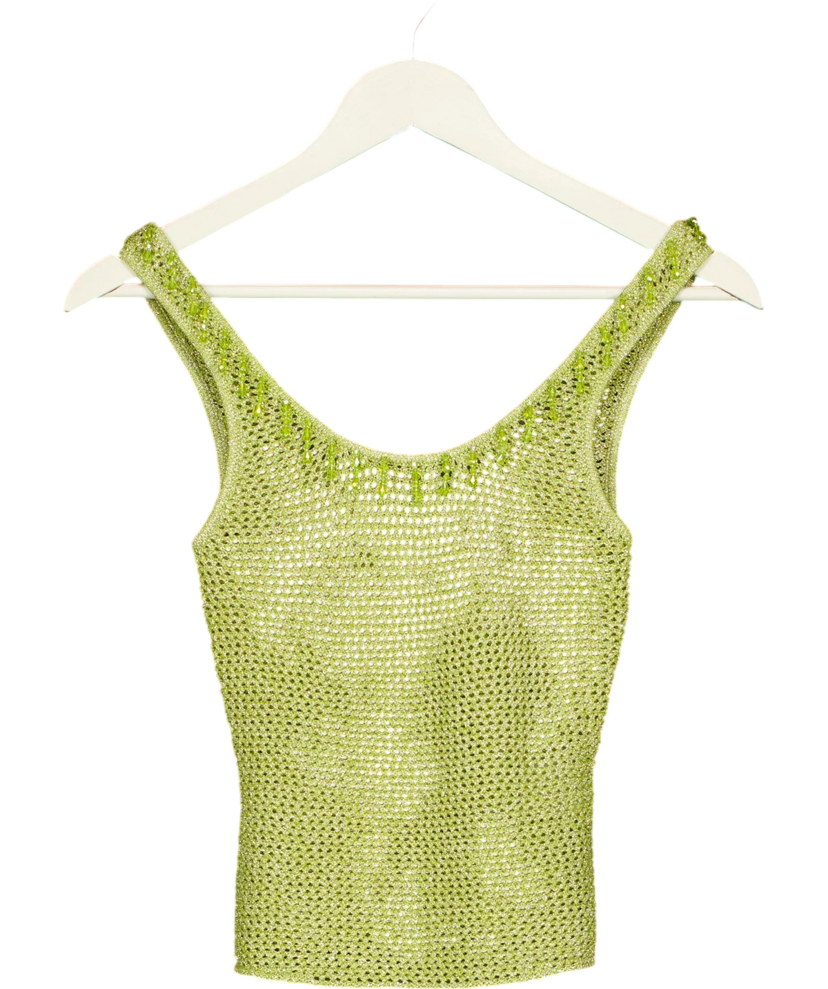 WHITE FOX Green Lime Green Metallic Knit Beaded Tank Top, size UK XS — front