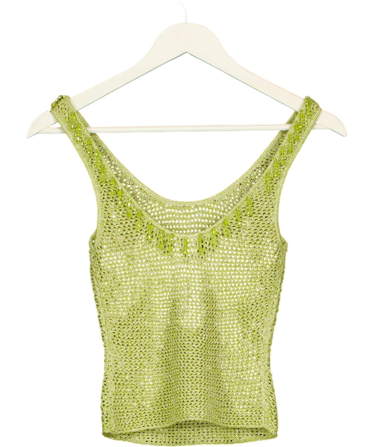 WHITE FOX Green Lime Green Metallic Knit Beaded Tank Top, size UK XS — back