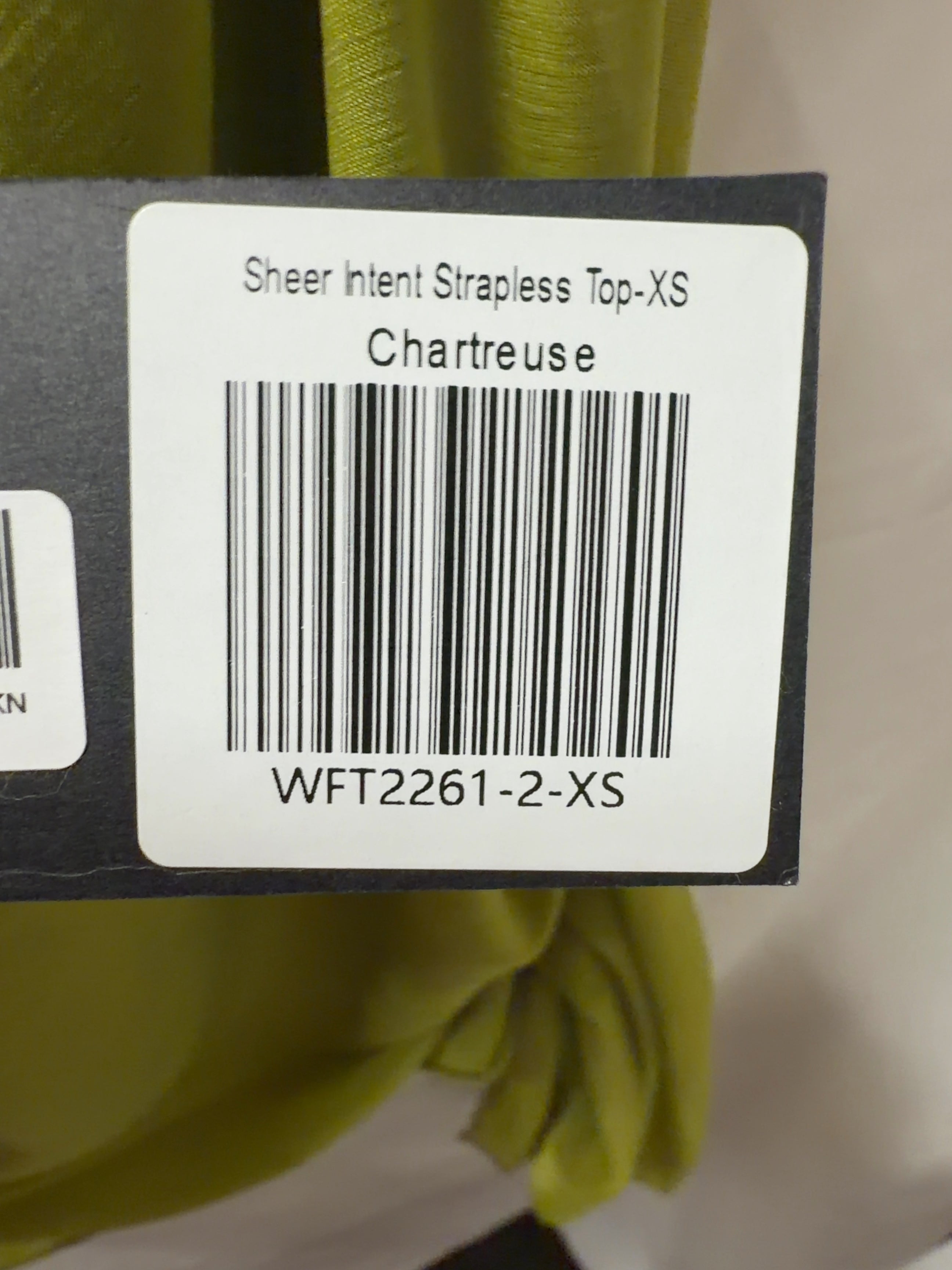 WHITE FOX Green Sheer Intent Strapless Top Chartreuse green, size UK XS — label