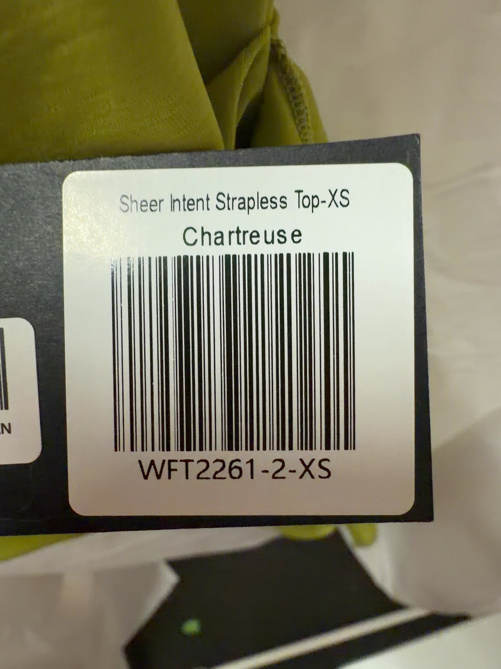 WHITE FOX Green Sheer Intent Strapless Top Chartreuse green, size UK XS — care label