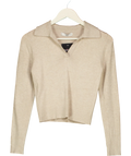 MNG Beige Oatmeal Knit Long Sleeved Polo Jumper, size UK XS — front