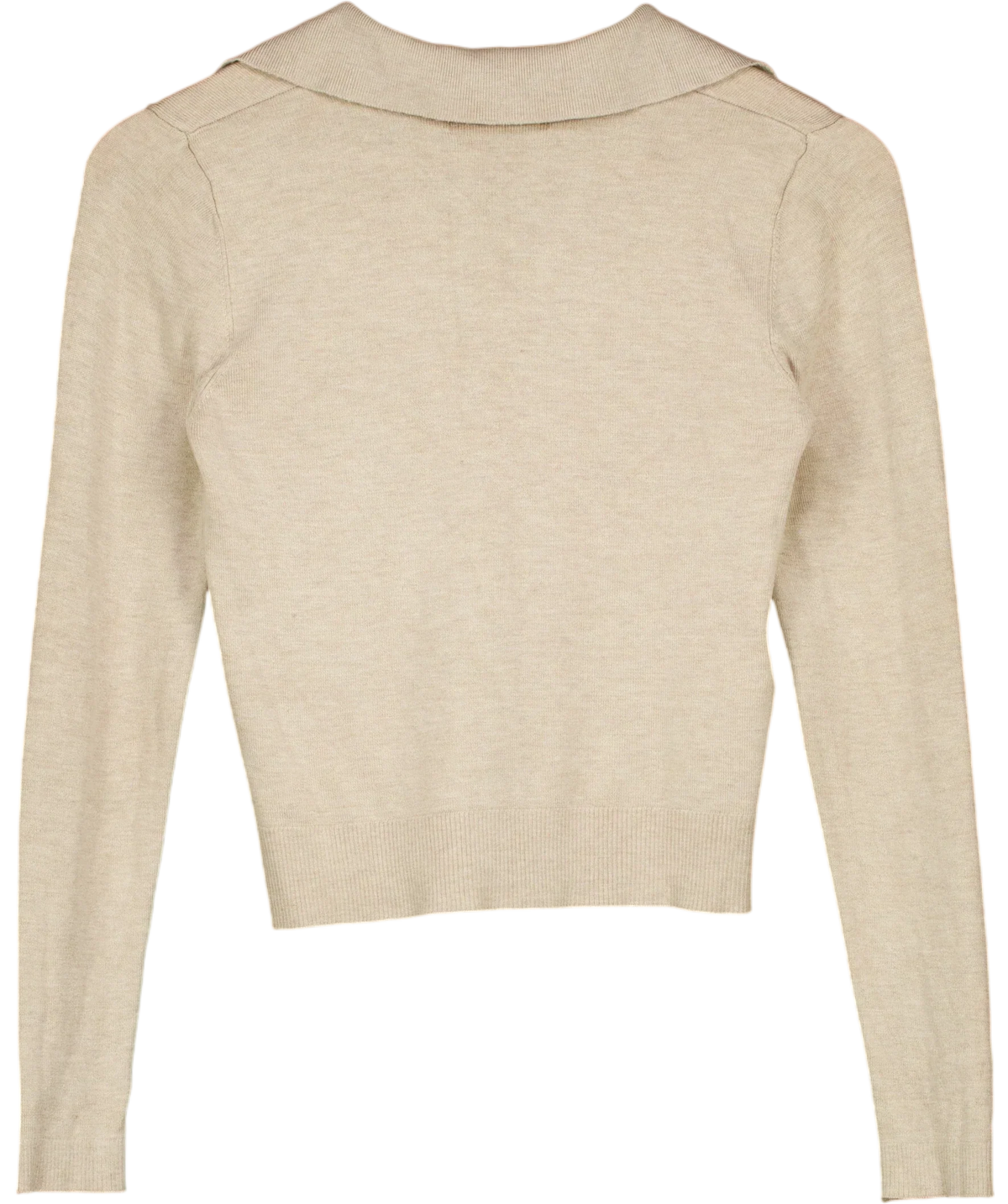 MNG Beige Oatmeal Knit Long Sleeved Polo Jumper, size UK XS — back