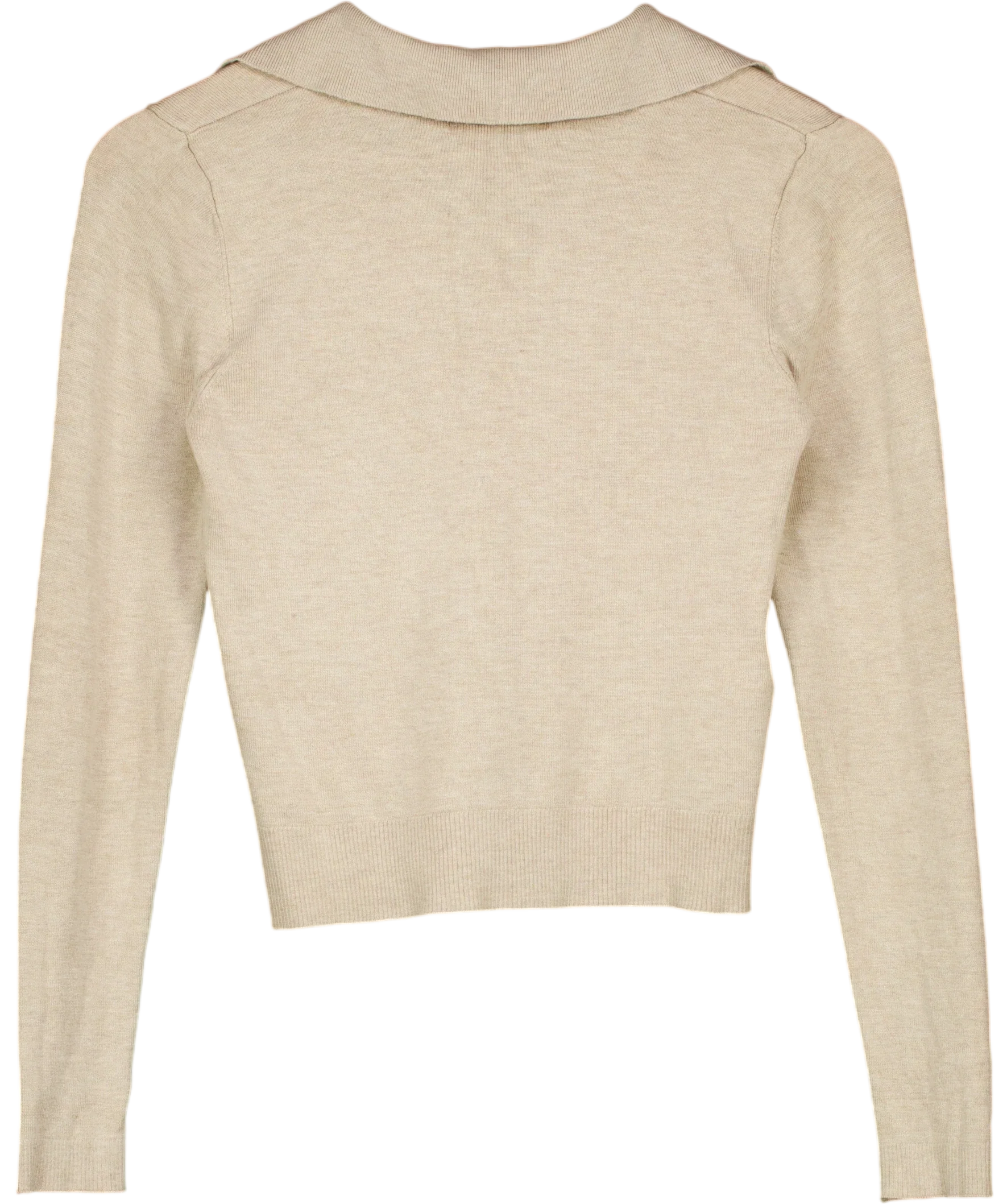 MNG Beige Oatmeal Knit Long Sleeved Polo Jumper, size UK XS — back