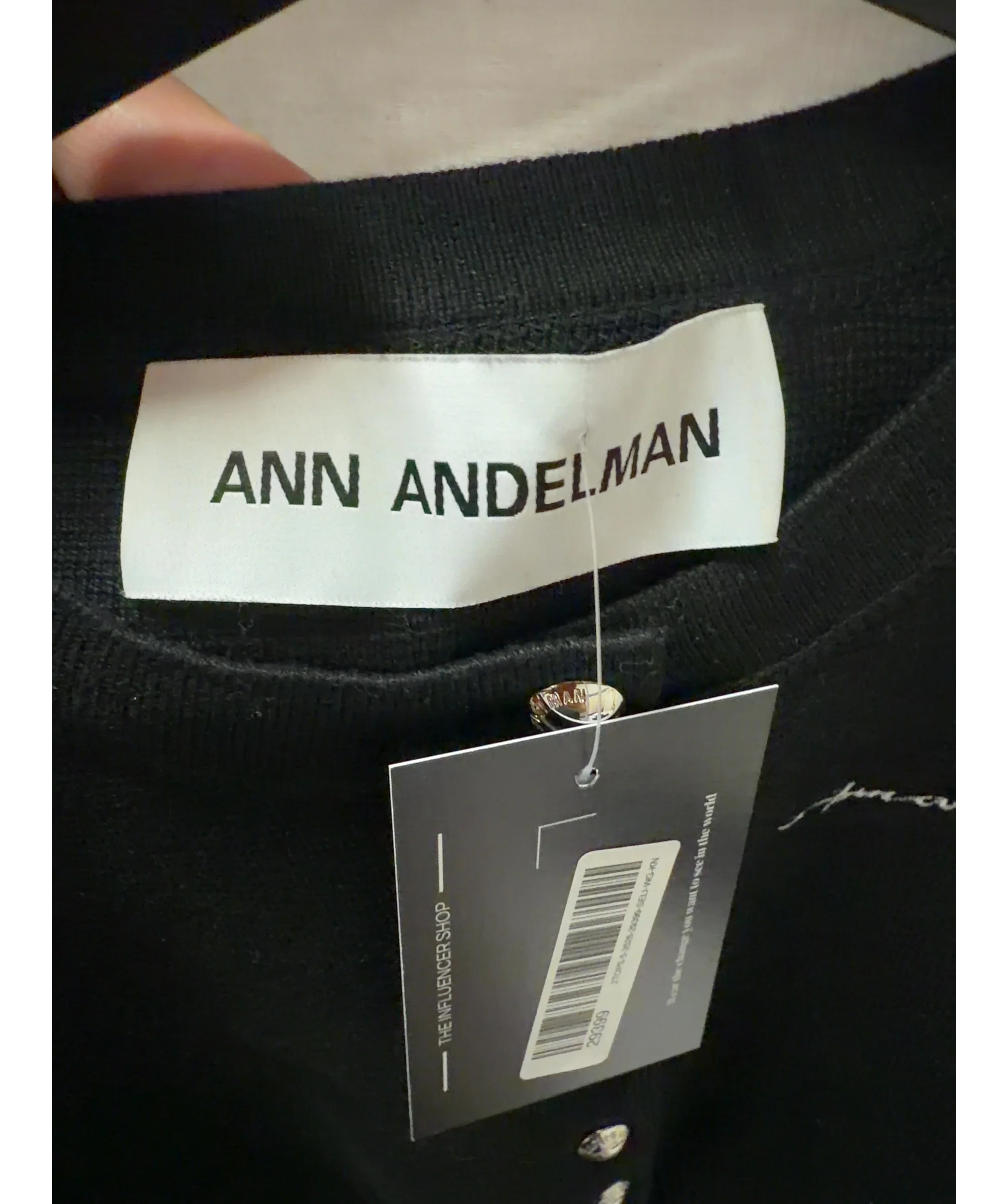 ANN ANDELMAN Black Embroidered Logo Cropped Cardigan Black, size UK XS — detail
