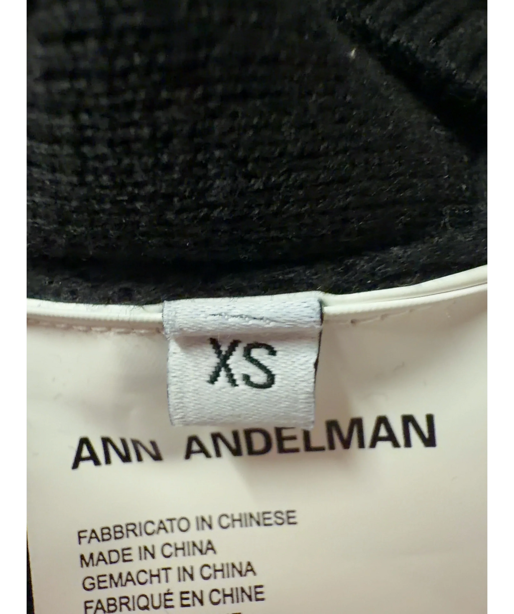 ANN ANDELMAN Embroidered Logo Cropped Cardigan Black UK XS — Size
