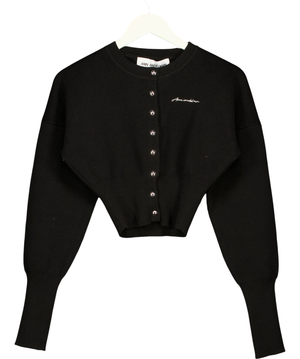 ANN ANDELMAN Black Embroidered Logo Cropped Cardigan Black, size UK XS — front