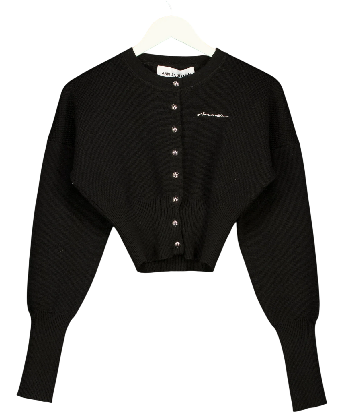 ANN ANDELMAN Black Embroidered Logo Cropped Cardigan Black, size UK XS — front