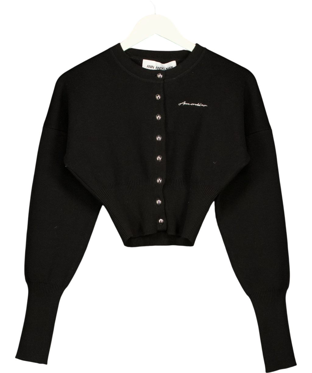 ANN ANDELMAN Black Embroidered Logo Cropped Cardigan Black, size UK XS — front