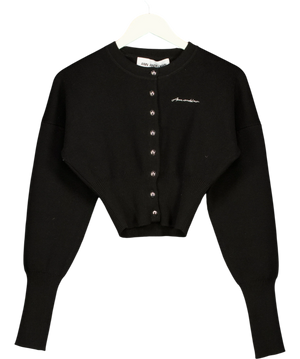 ANN ANDELMAN Embroidered Logo Cropped Cardigan Black UK XS