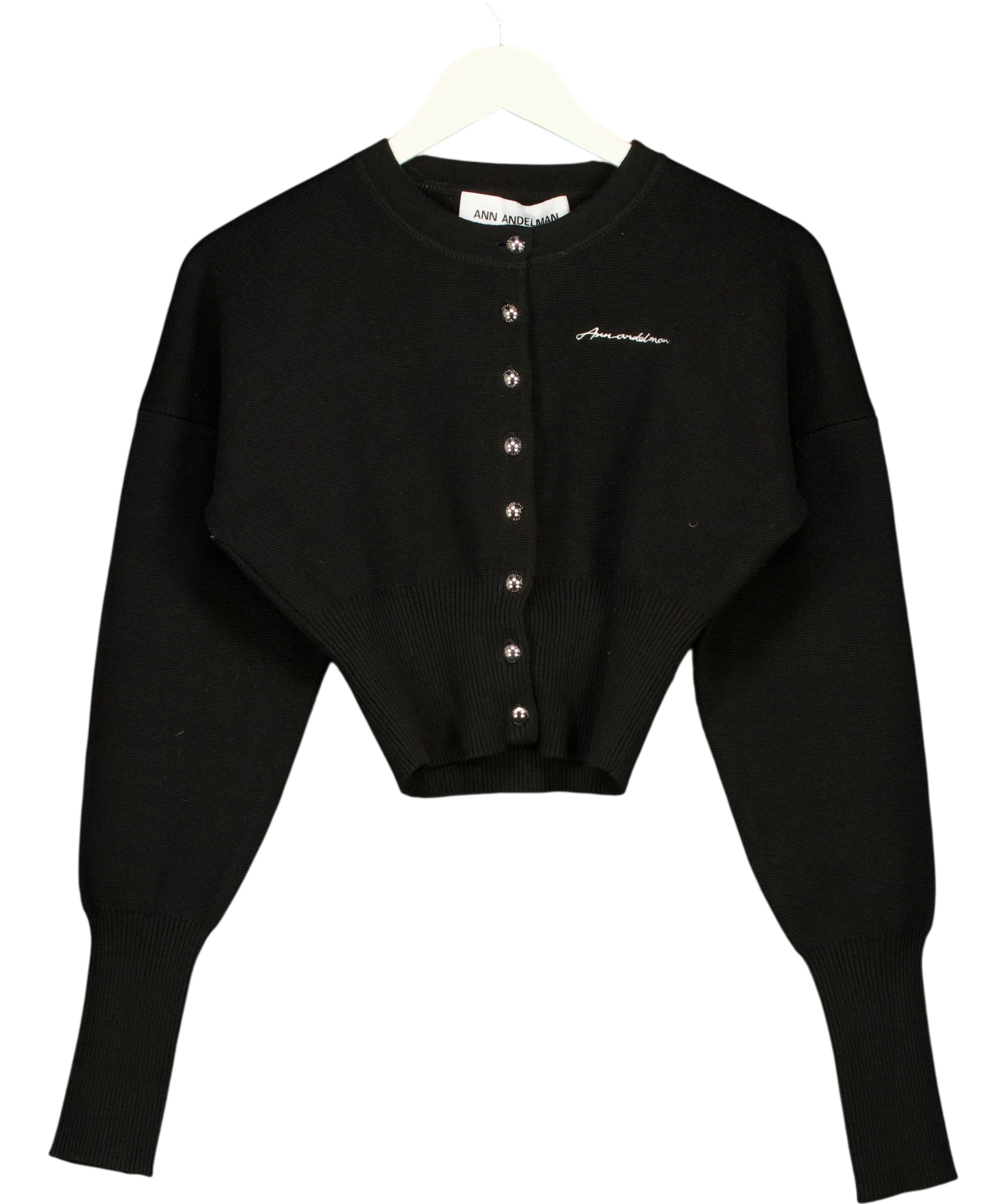 ANN ANDELMAN Black Embroidered Logo Cropped Cardigan Black, size UK XS — front