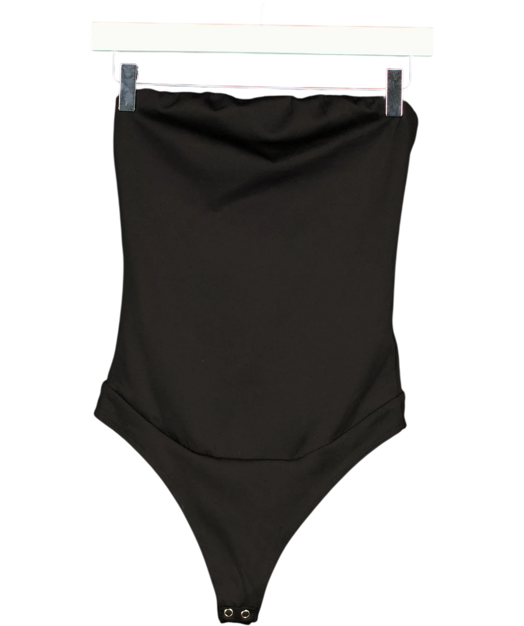 Good American Black Sculpting Corset Strapless Bodysuit Black, size UK S — front