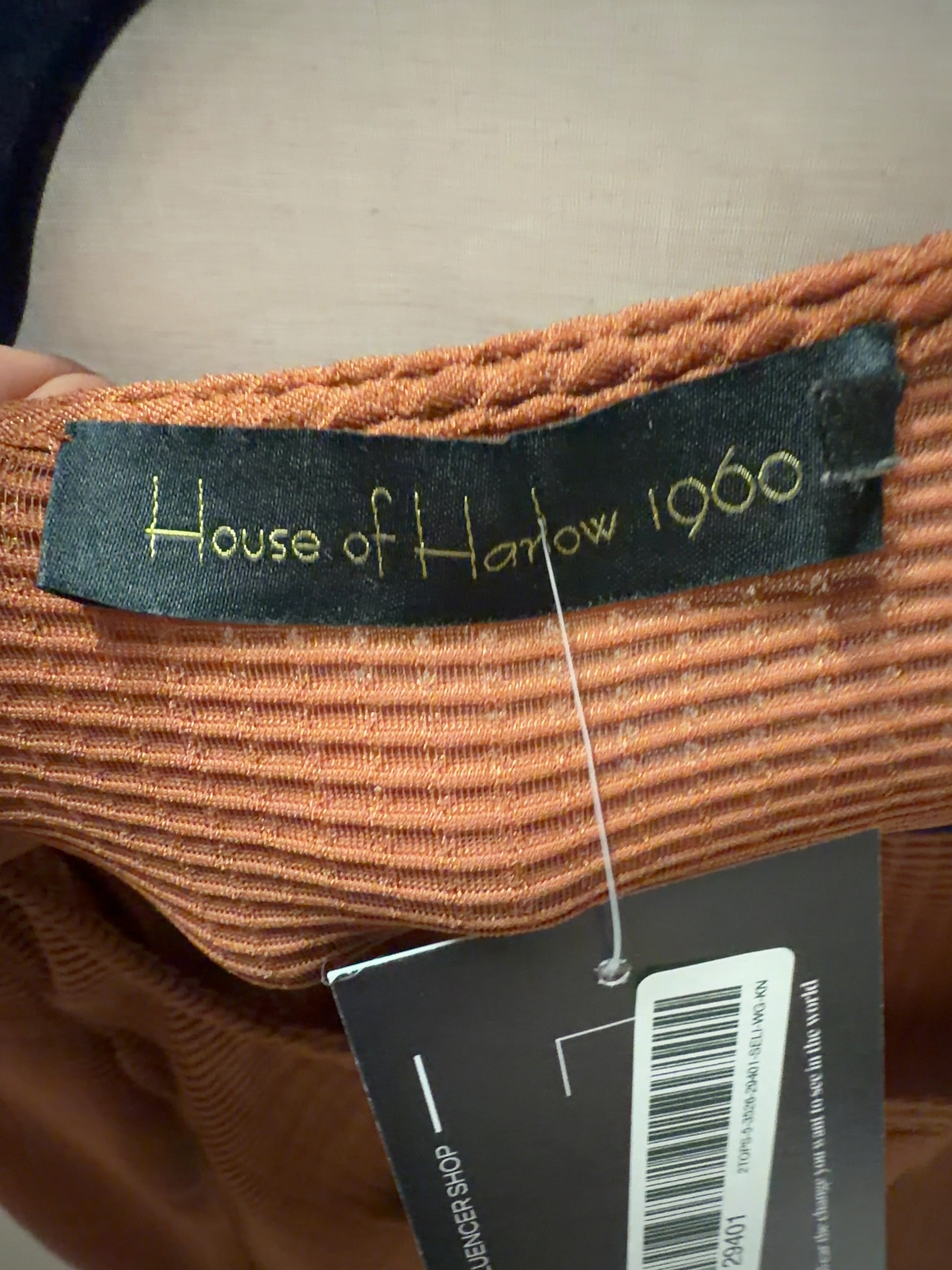 House of Harlow 1960 Orange 1960 Square Neck Textured Crop Top Rust brown, size UK XS — detail