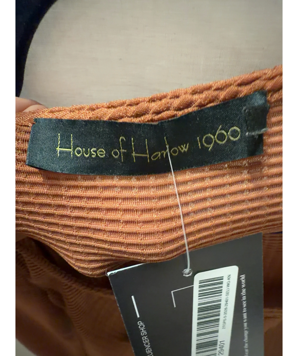 House of Harlow 1960 Orange 1960 Square Neck Textured Crop Top Rust Brown UK XS — Brand
