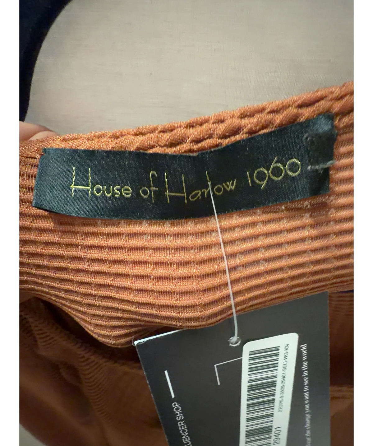 House of Harlow 1960 Orange 1960 Square Neck Textured Crop Top Rust Brown UK XS — Brand