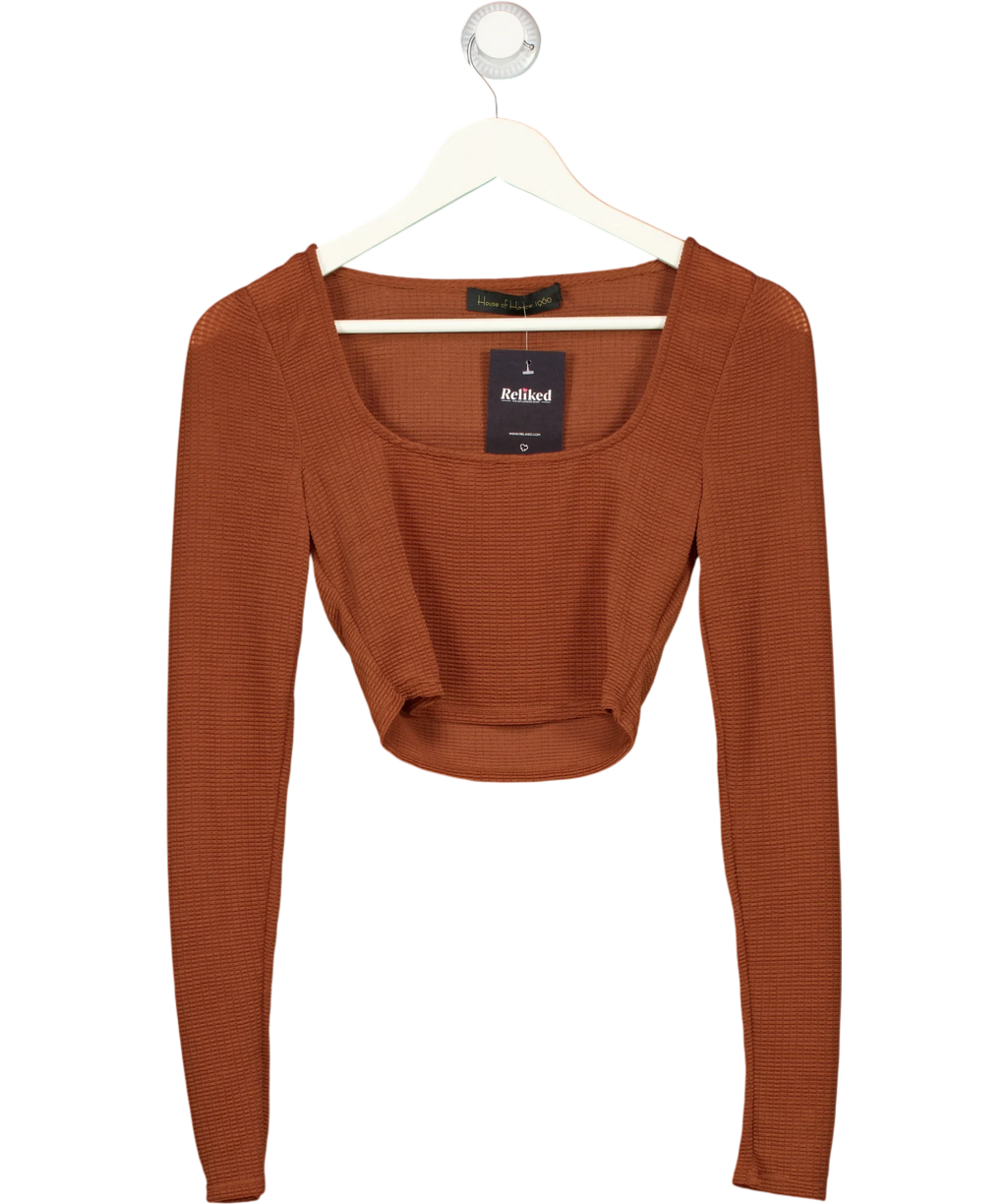 House of Harlow 1960 Orange 1960 Square Neck Textured Crop Top Rust brown, size UK XS — front