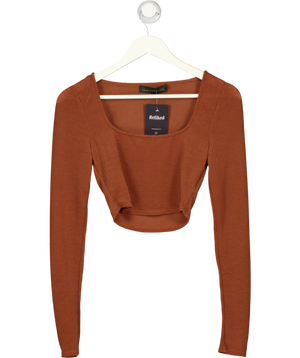 House of Harlow 1960 Orange 1960 Square Neck Textured Crop Top Rust Brown UK XS