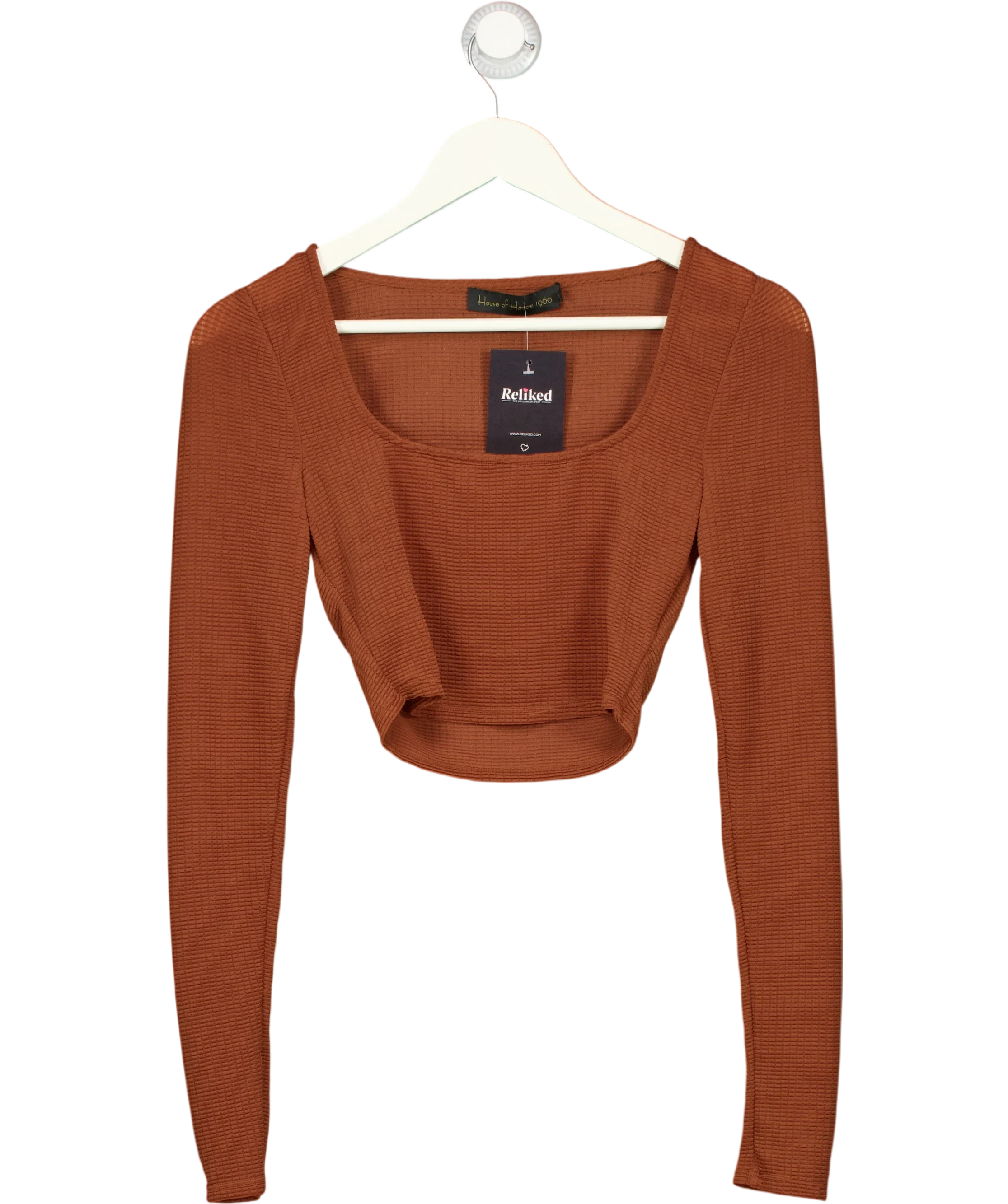 House of Harlow 1960 Orange 1960 Square Neck Textured Crop Top Rust brown, size UK XS — front