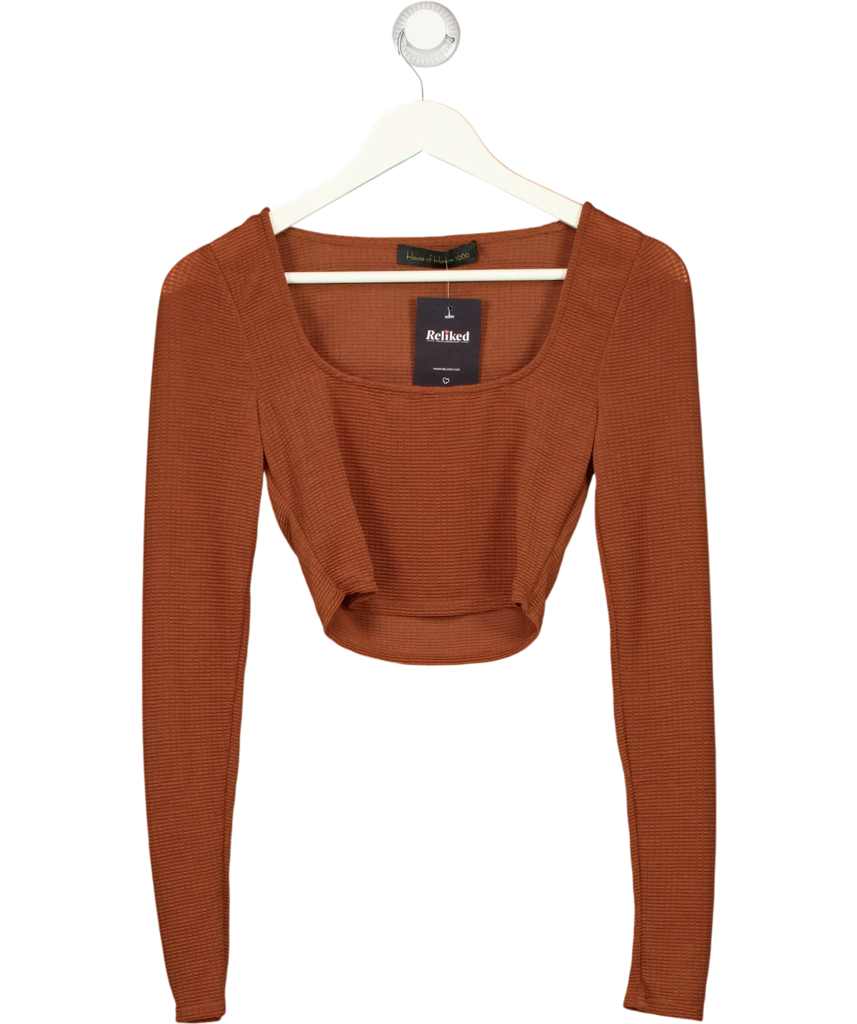 House of Harlow 1960 Orange 1960 Square Neck Textured Crop Top Rust brown, size UK XS — front