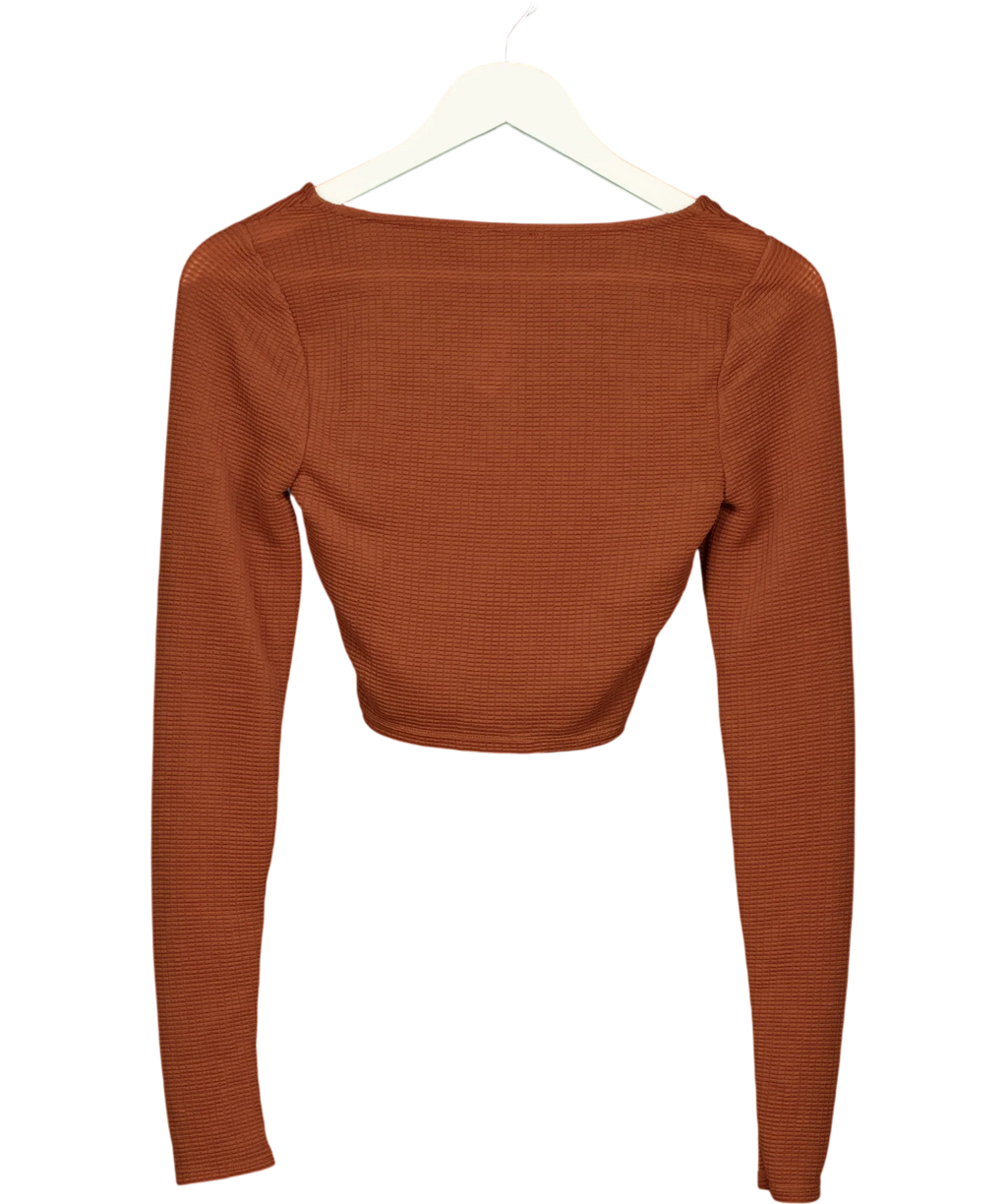 House of Harlow 1960 Orange 1960 Square Neck Textured Crop Top Rust brown, size UK XS — back