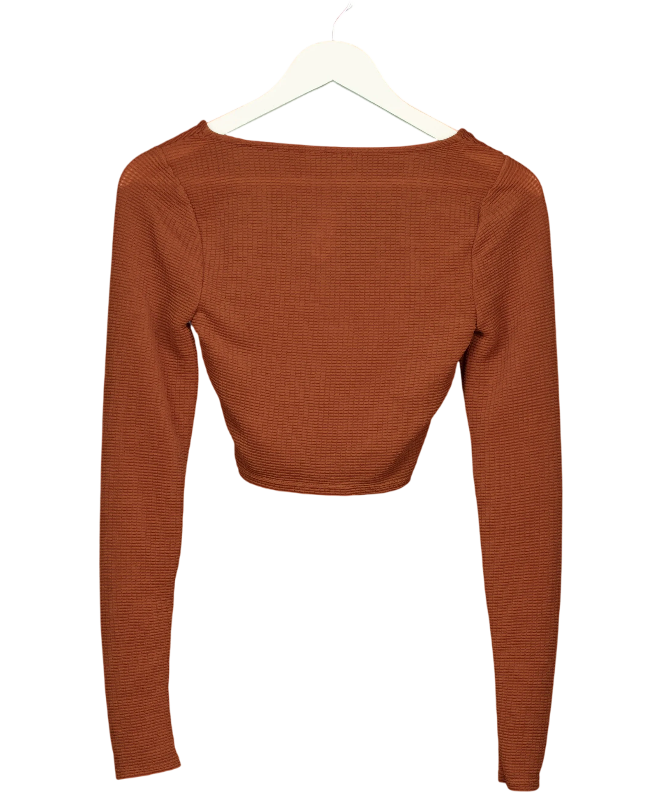 House of Harlow 1960 Orange 1960 Square Neck Textured Crop Top Rust brown, size UK XS — back