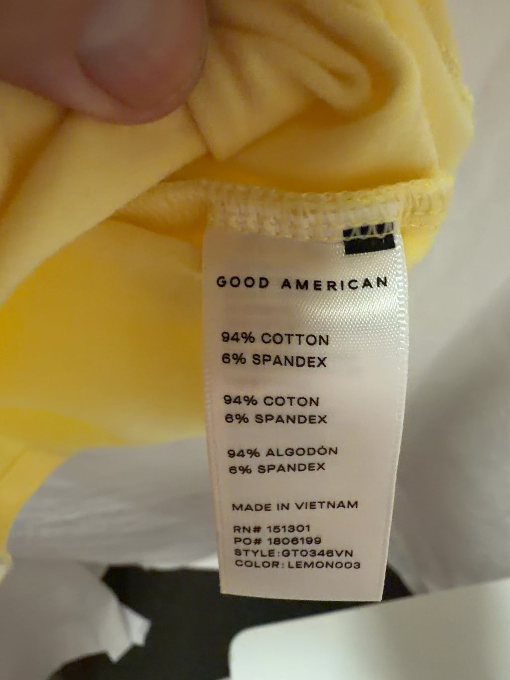 Good American Yellow GT0346VN, size UK S — label