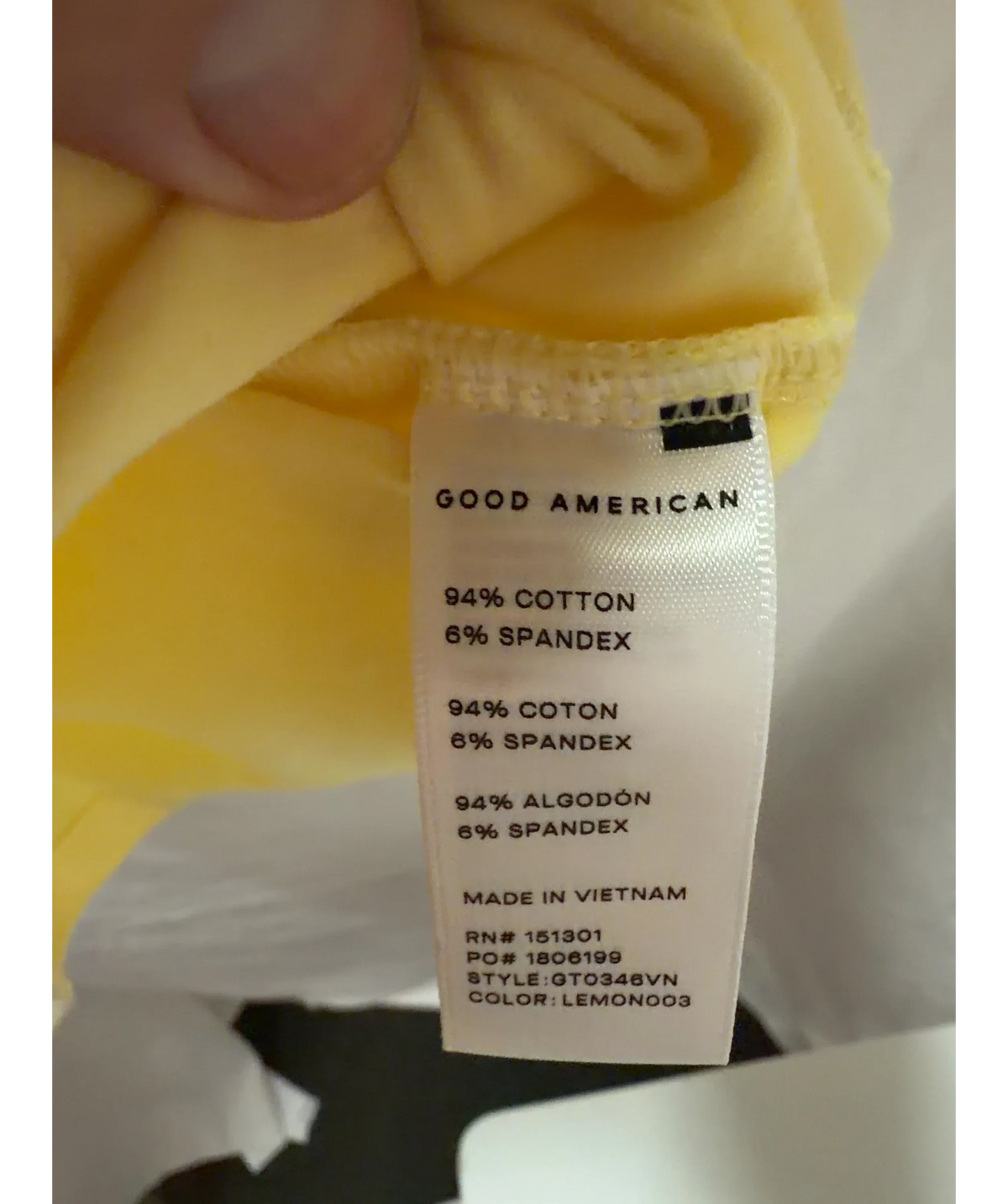 Good American Lemon Yellow Baby tee T-Shirt UK S — Materials