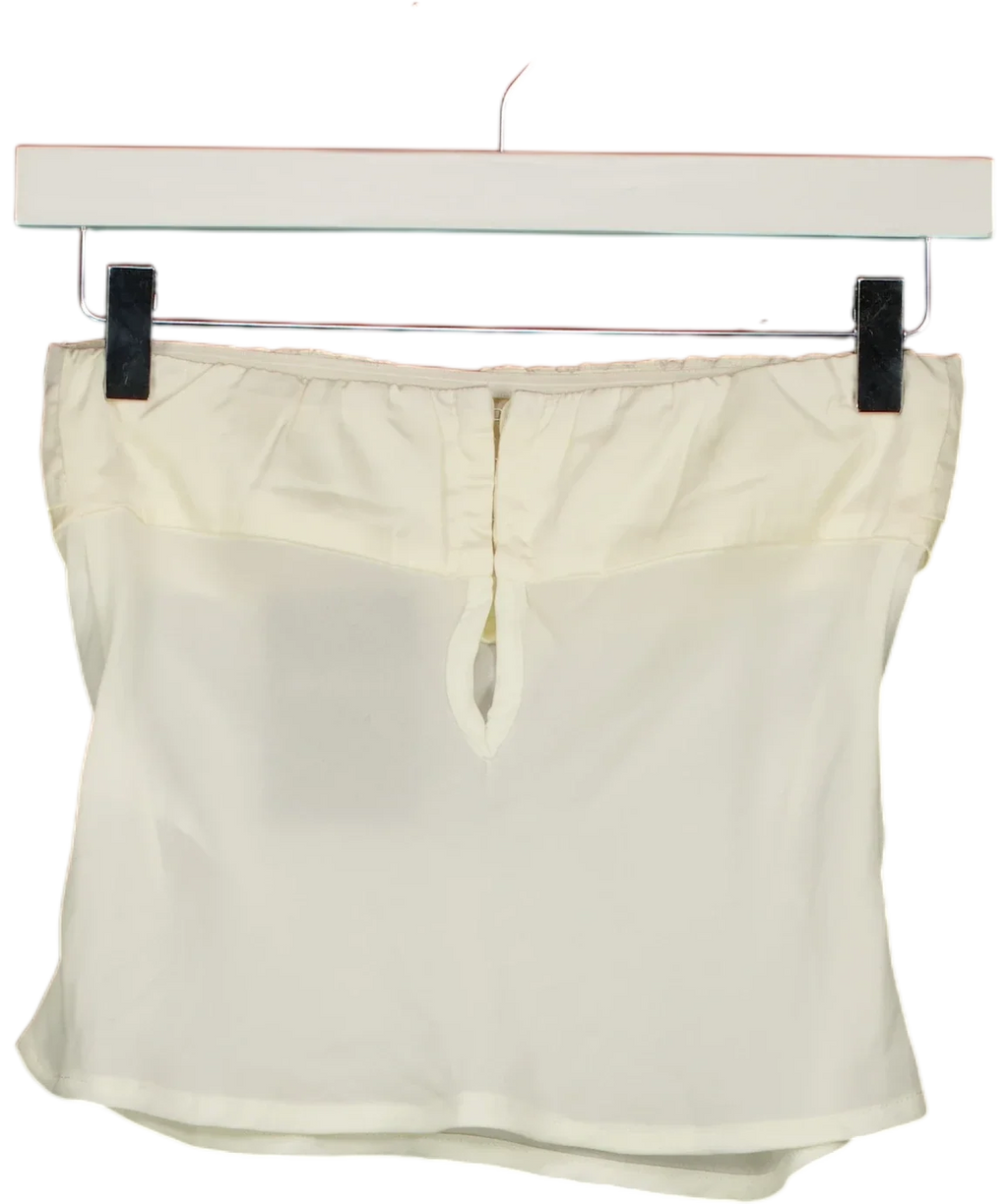 WHITE FOX White Cream Off White Strapless Mesh Crop Top, size UK XS — back