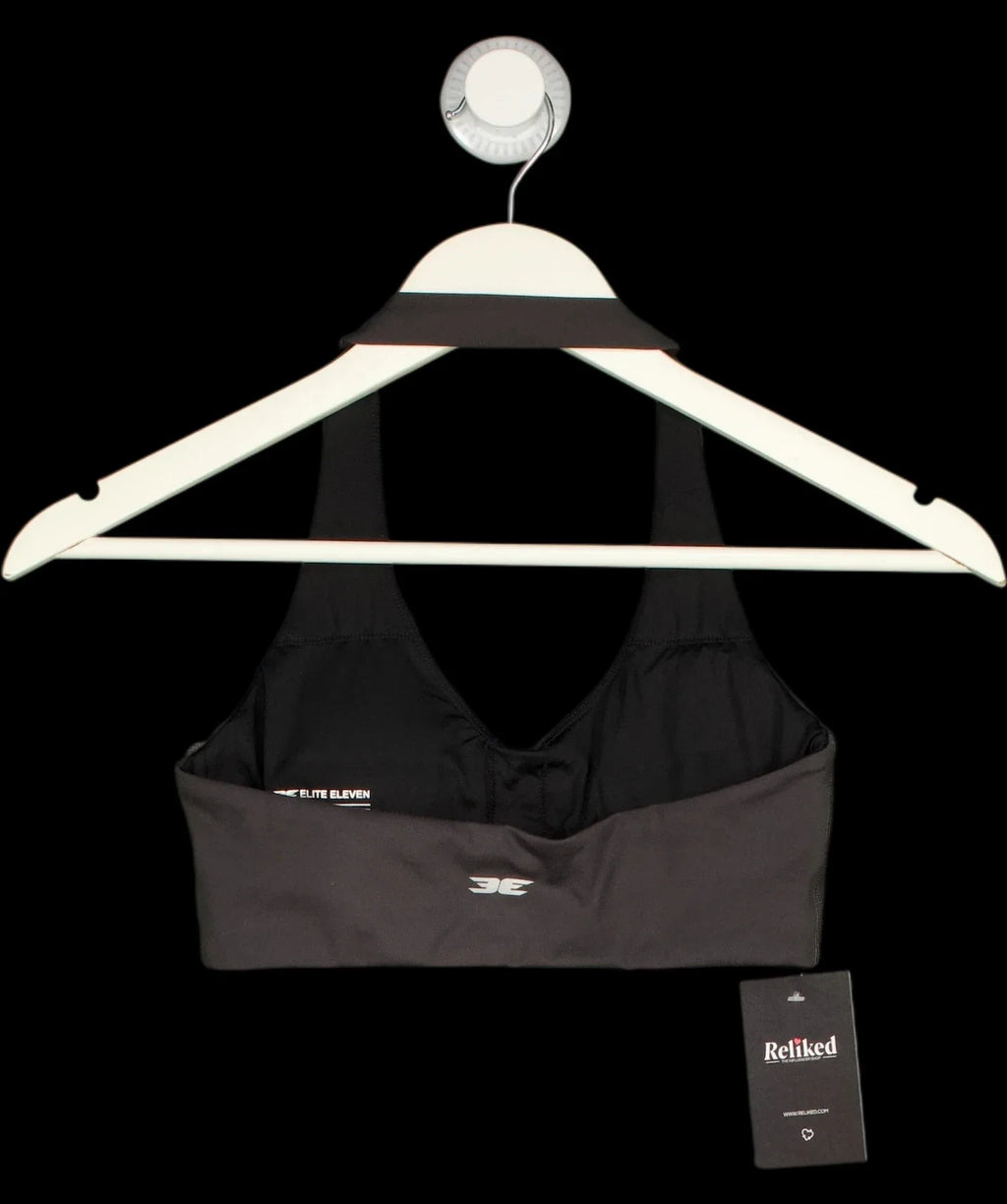 ELITE ELEVEN Grey Black Halter Neck Ruched Sports Bra, size UK S — label