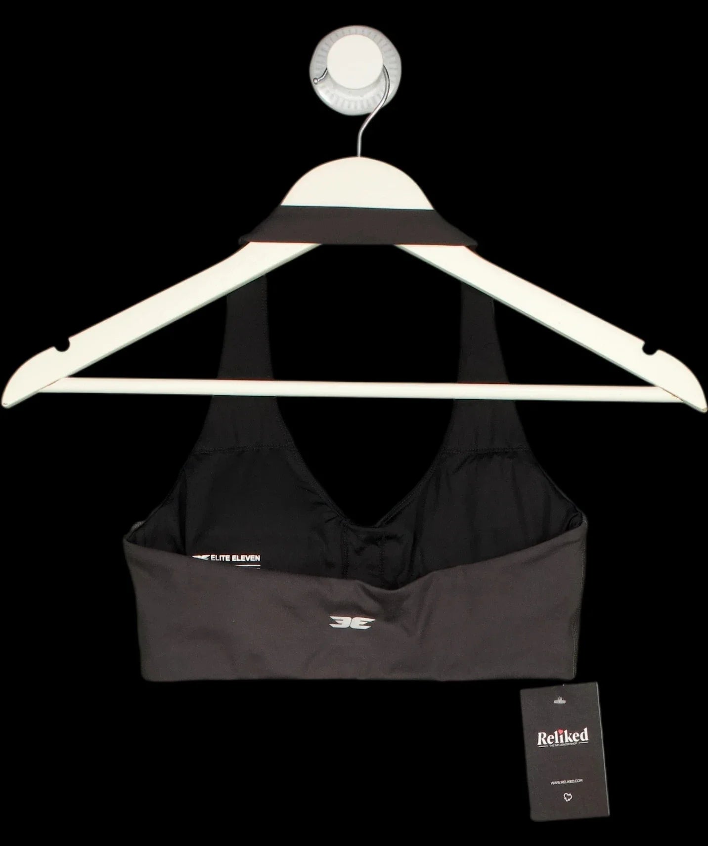 ELITE ELEVEN Grey Black Halter Neck Ruched Sports Bra, size UK S — label