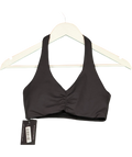 ELITE ELEVEN Grey Black Halter Neck Ruched Sports Bra, size UK S — front