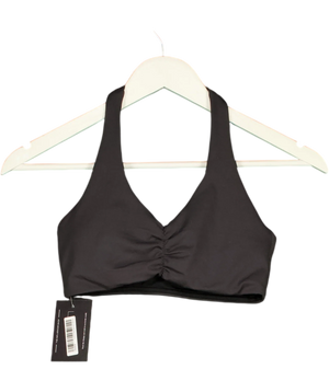 ELITE ELEVEN Grey Black Halter Neck Ruched Sports Bra UK S