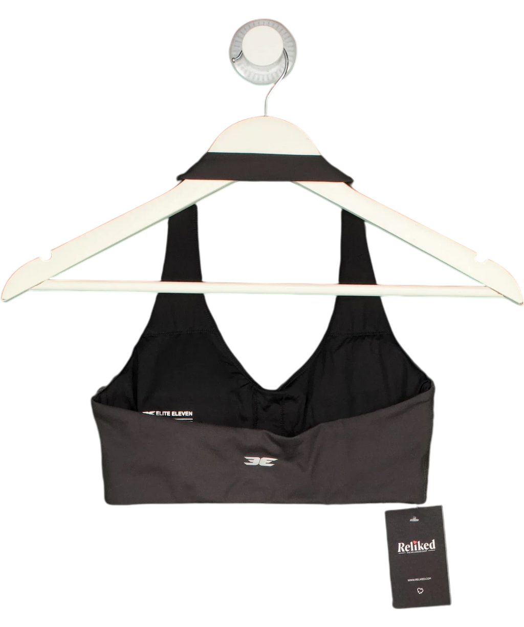 ELITE ELEVEN Grey Black Halter Neck Ruched Sports Bra, size UK S — back