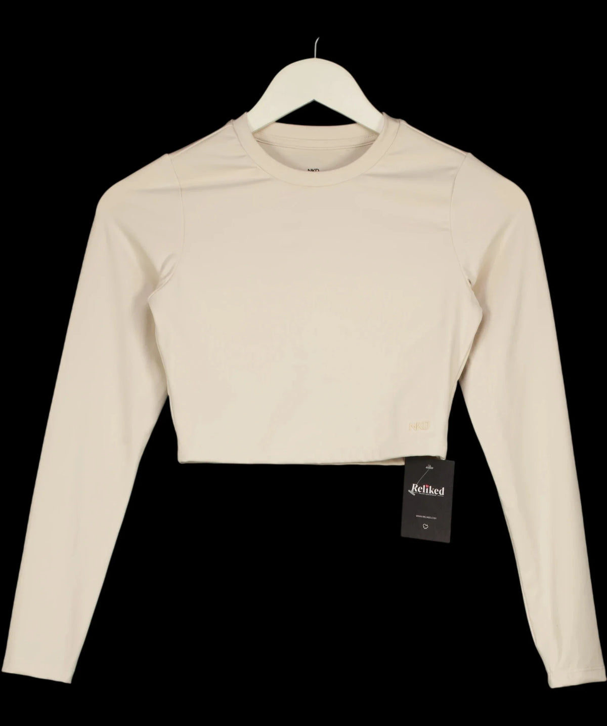 NKD Apparel Beige Long Sleeve Basic Crop Tee Sand BEIGE, size UK S — care label