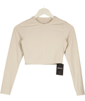 NKD Apparel Beige Long Sleeve Basic Crop Tee Sand BEIGE, size UK S — front