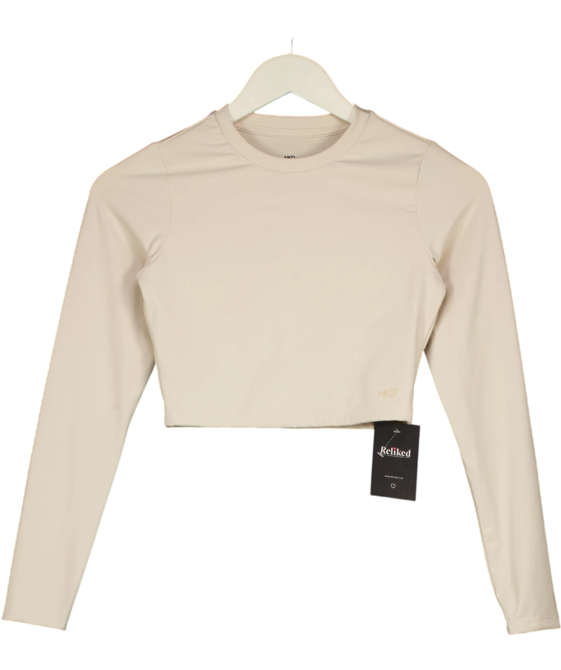 NKD Apparel Beige Long Sleeve Basic Crop Tee Sand BEIGE, size UK S — front